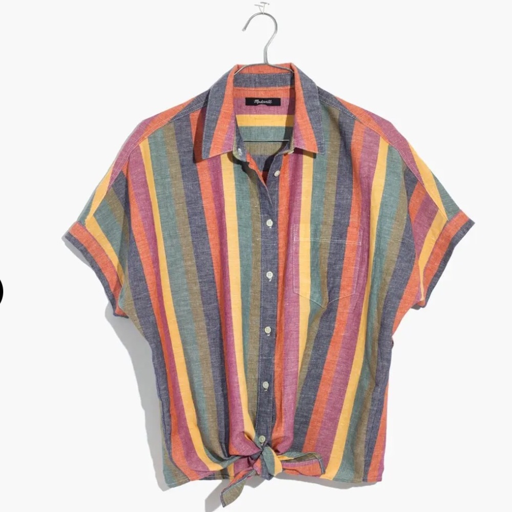 Madewell Multicolor Vertical Stripe Tie-Front Button Down Shirt - Picture 6 of 6
